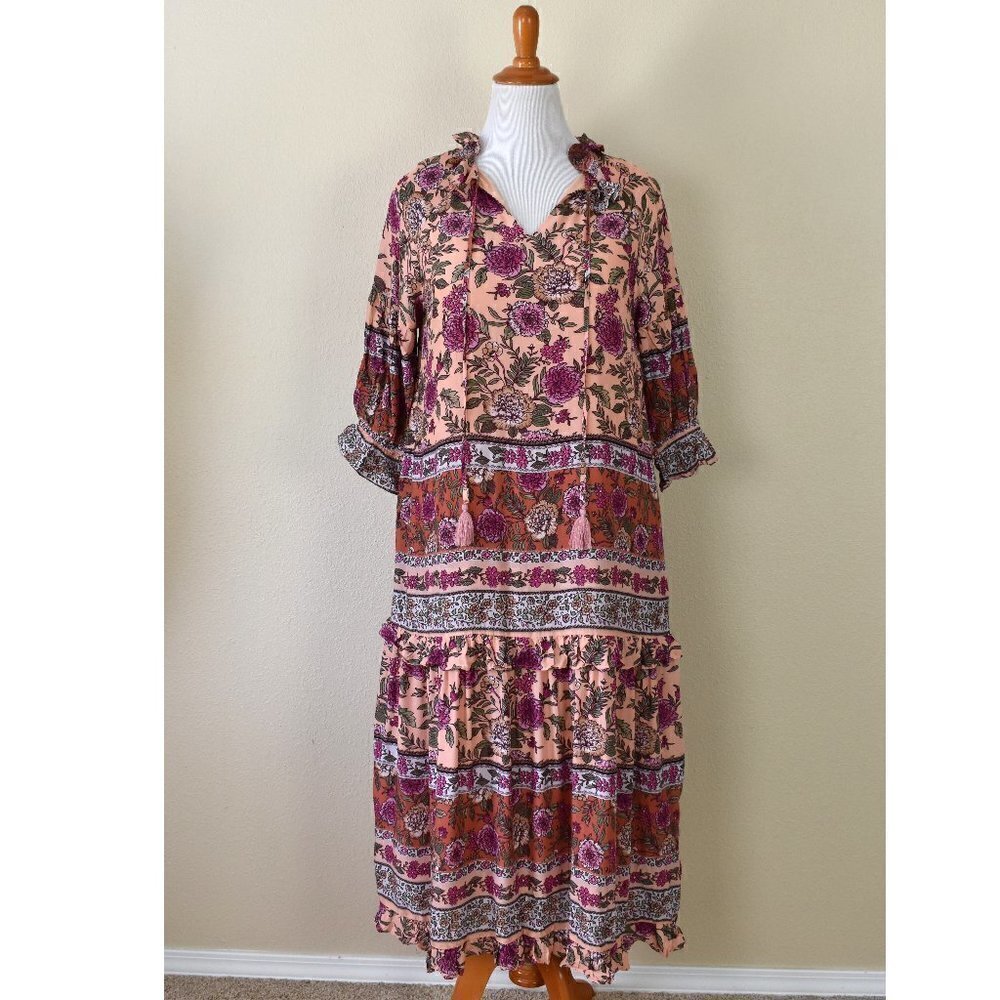 BTFL-LIFE Border Print Tiered Dress Large